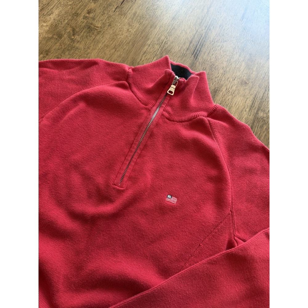 Vintage Polo Jeans Co. Ralph Lauren Women's Red Quarter Zip Sweater Size Large